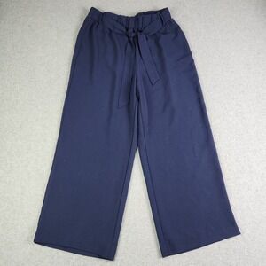 Ella Rafaella Cropped‎ Pants Womens Small Navy Loose Fit Blue Tie Waist Wide Leg